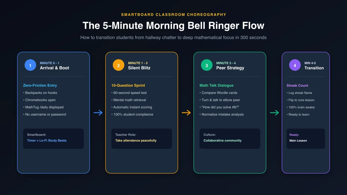 The 5-minute morning bell ringer routine: Arrival, silent blitz, peer talk, and seamless core lesson transition