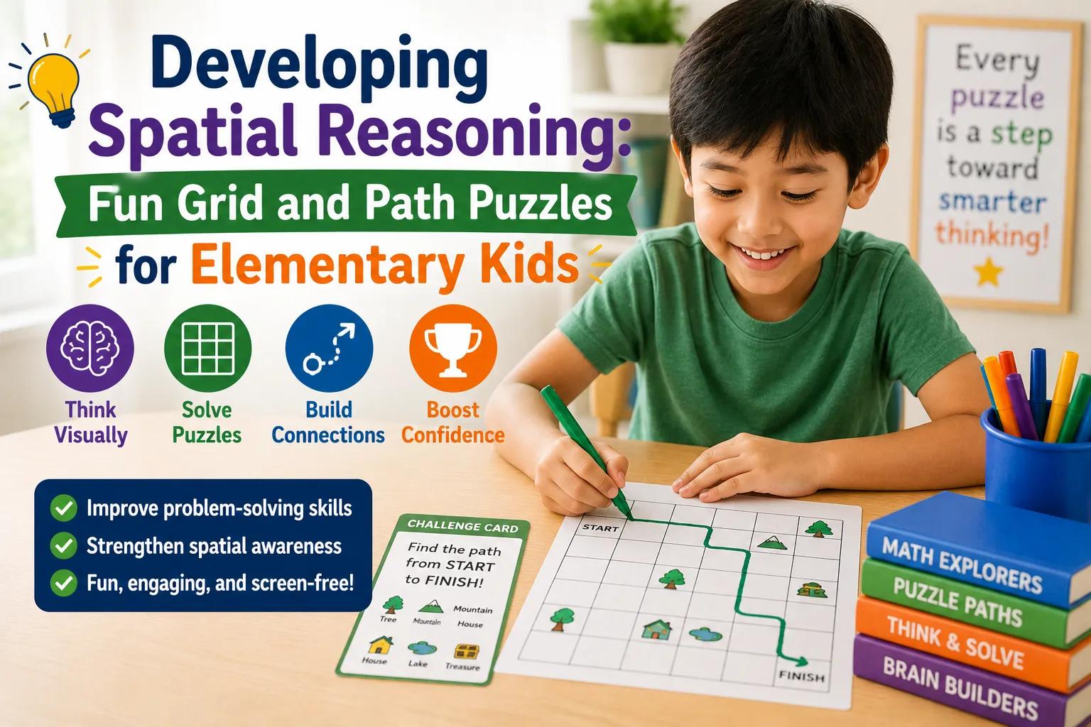 Developing Spatial Reasoning: Fun Grid and Path Puzzles for Elementary Kids